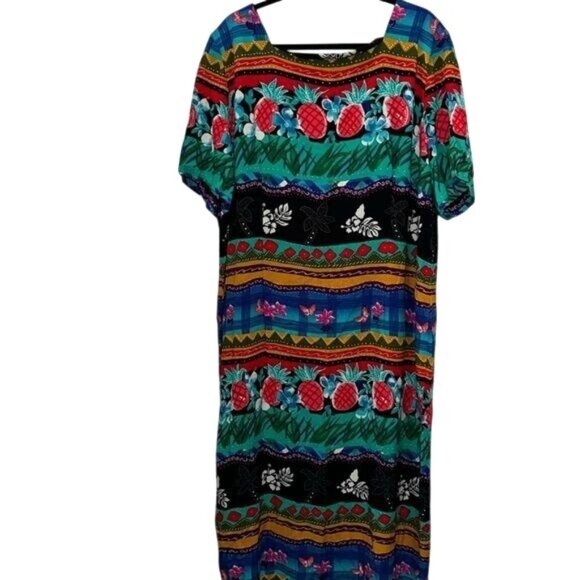 Colorful Tropical Print Dress Size 24W By John Philips Woman Rayon Material Pine - Picture 1 of 10